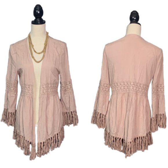 entro Tops - ENTRO Fringed Open Front Topper BOHO  Sz M